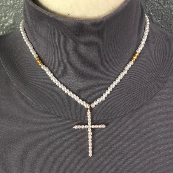 SOLD—Medici Contessina Pearls Gold Renaissance Cross Necklace Handmade Replica - Picture 10 of 16